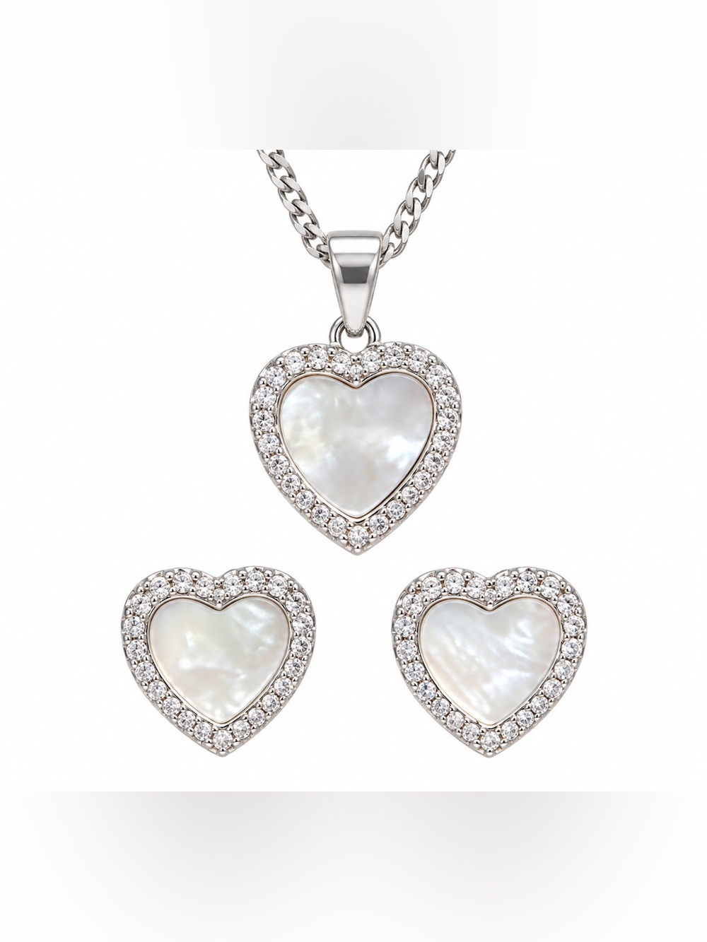 Luxury Mother of Pearl‎ and Moissanite heart-Shaped Jewelry Set
